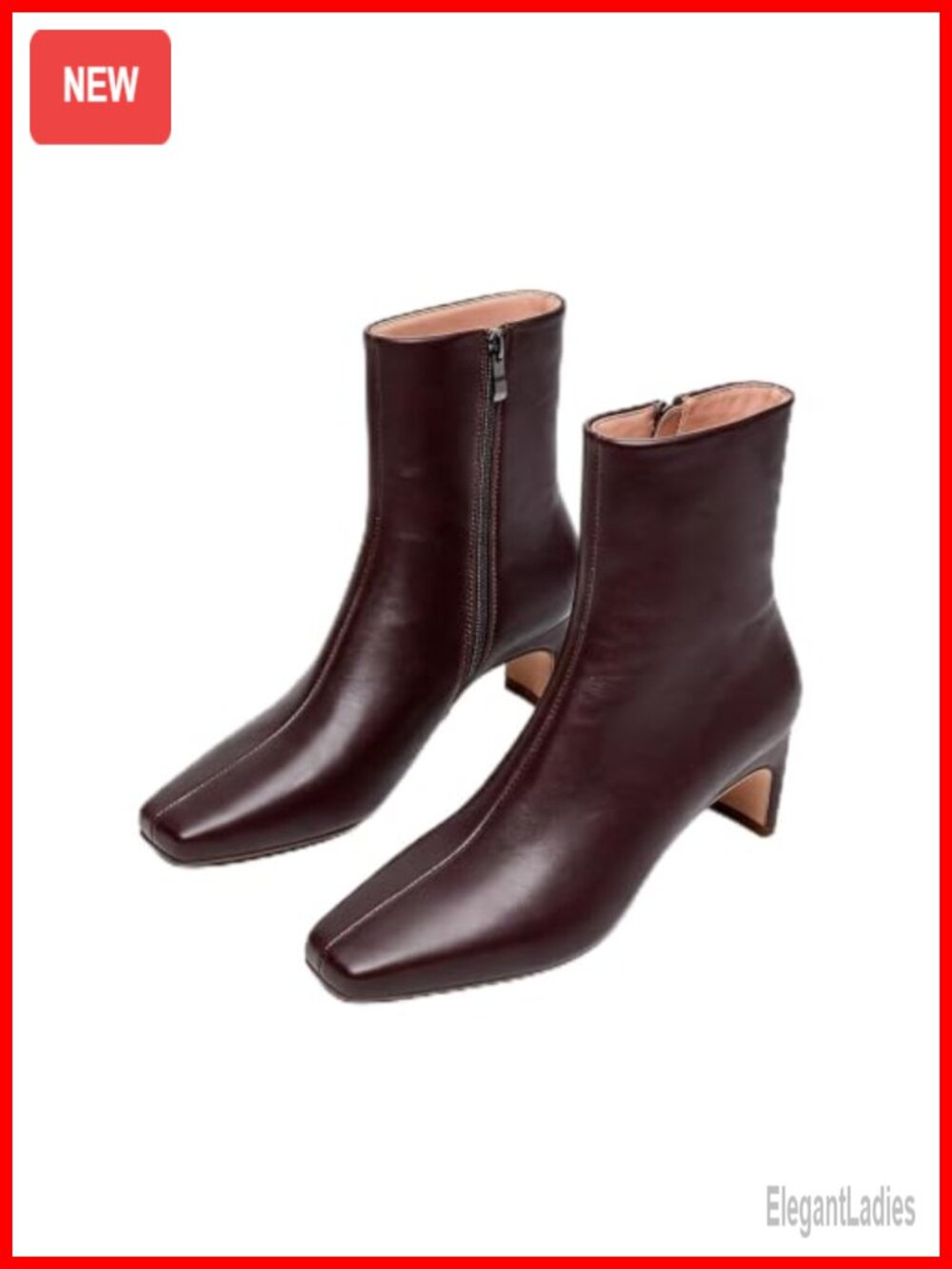 Square Toe Chunky Block Heel Ankle Booties Faux Leather Side Zip Dress Boots